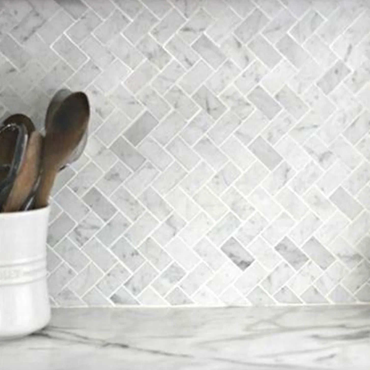 Herringbone 12" x 12" Marble Mosaic Wall Tile