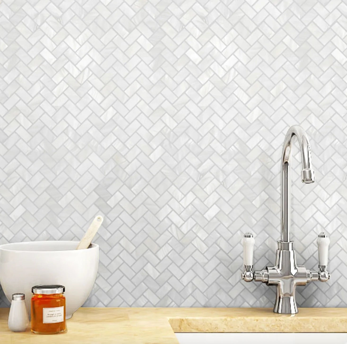 Herringbone 12" x 12" Marble Mosaic Wall Tile