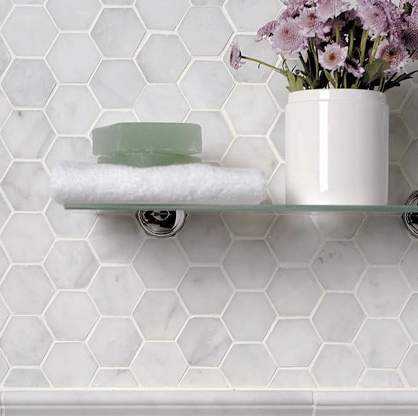 Hexagon 12" x 12" Marble Mosaic Wall Tile