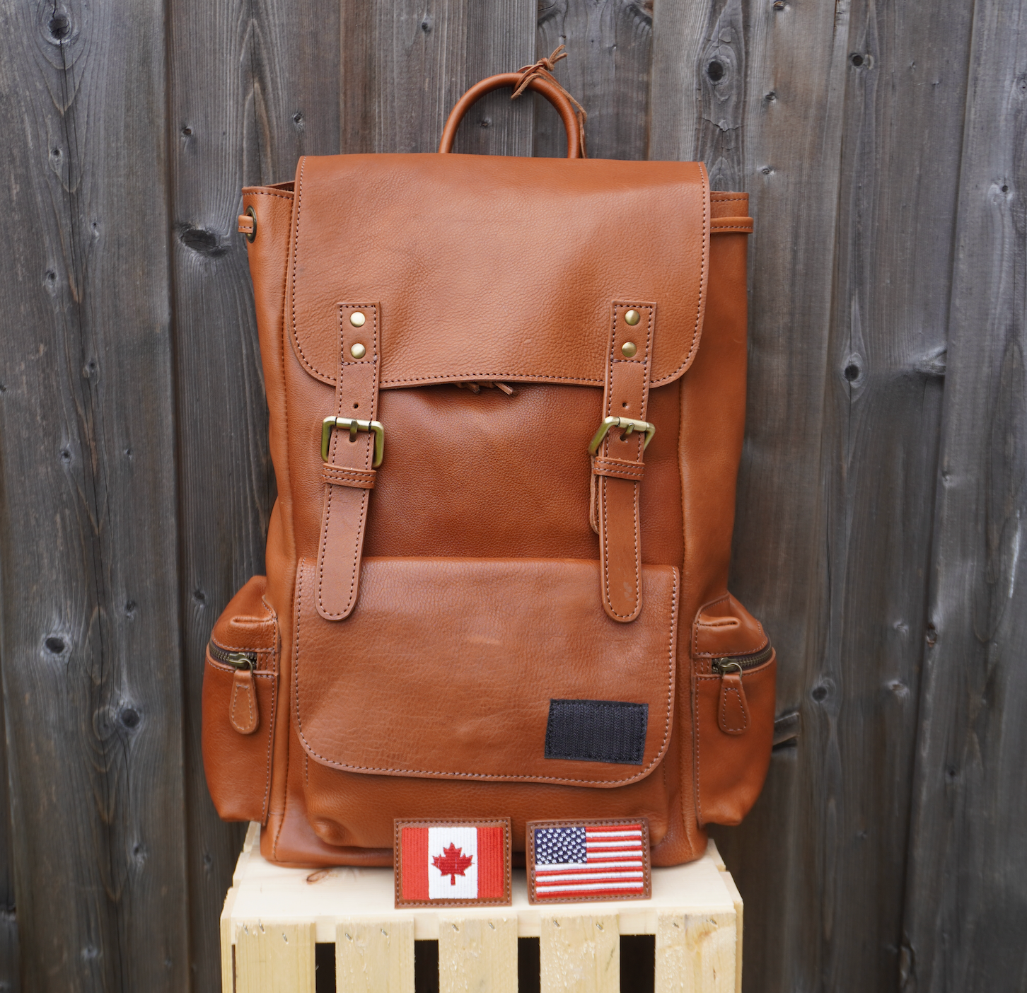 Canada Flag Patch Tolredo Leather Travel Backpack