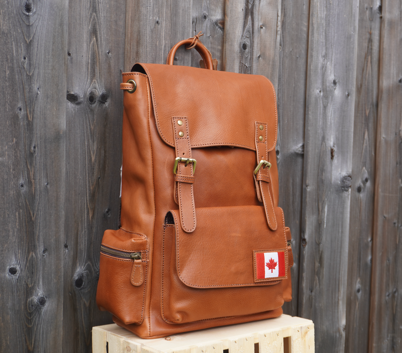 Canada Flag Patch Tolredo Leather Travel Backpack
