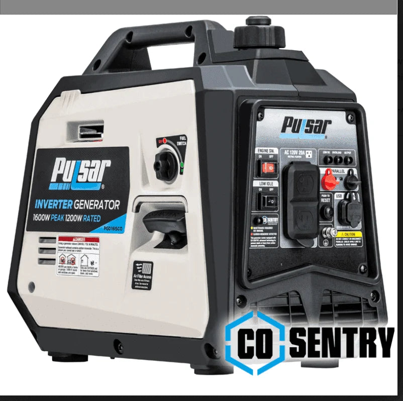Pulsar PGD16iSCO 1600W Portable Inverter Generator – 1200W Rated, CO Sentry Sensor, Ultra-Light 24 lb