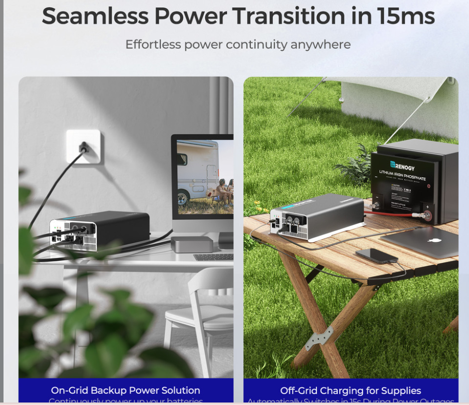 PUH - 12V 1000W Pure Sine Wave Inverter with UPS Transfer Switch and Built-in 