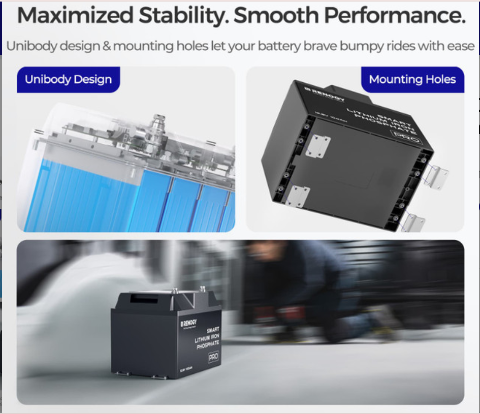 Pro- 12V 100Ah Smart Lithium Iron Phosphate Battery w/ Bluetooth & Self-Heating 