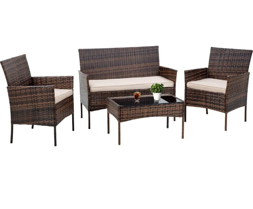 4 PC WICKER PATIO GREY SET 