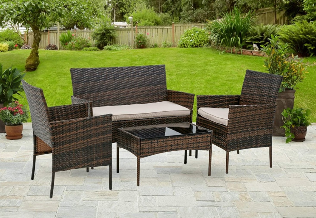 4 PC WICKER PATIO GREY SET 