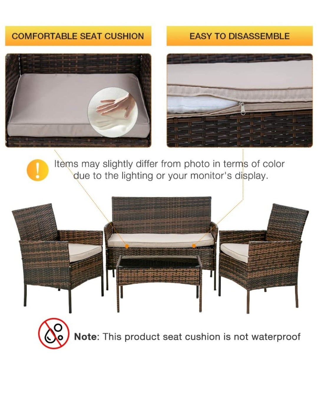 4 PC WICKER PATIO GREY SET 