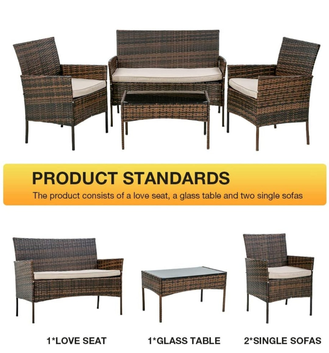 4 PC WICKER PATIO GREY SET 