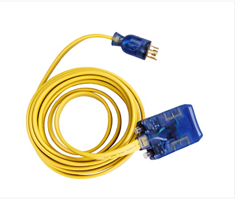 Pulsar PGA424 25 Ft. Generator Extension Cord for L14-30P to 4 5-20R with LED Indicator Yellow 