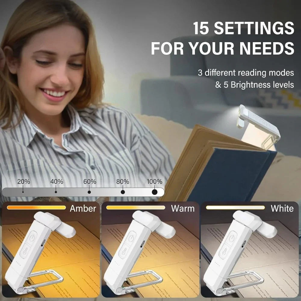 Reading Light - USB Rechargeable Book Light for Reading at Night in Bed, LED Clip-On Portable Bookmark Light 
