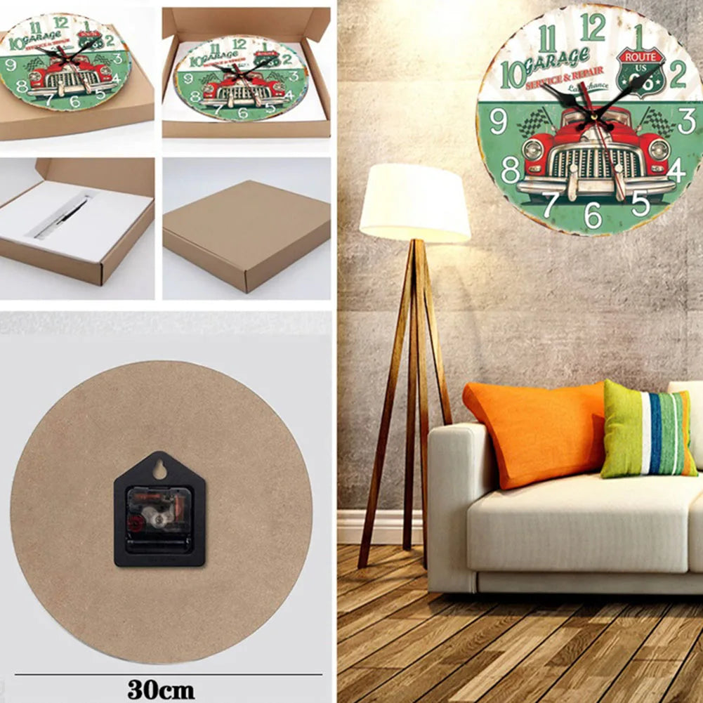 Retro Round Wall Clock - Silent Wooden Clock, Easy to Install, Ideal for Various Spaces 