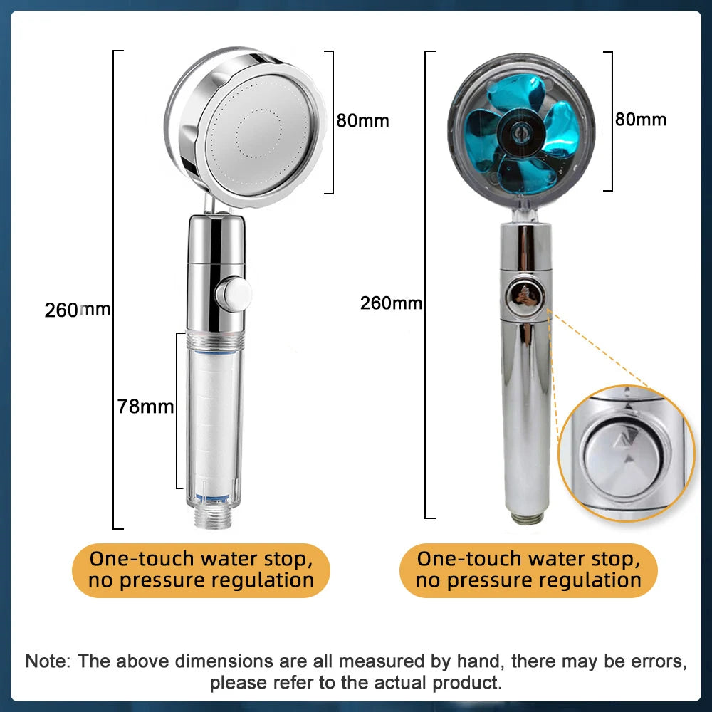 Powerful Pressurized Shower Set Fan Filter Showerhead One Touch Water Stop Sprayer Water Saving Handheld Showerheads