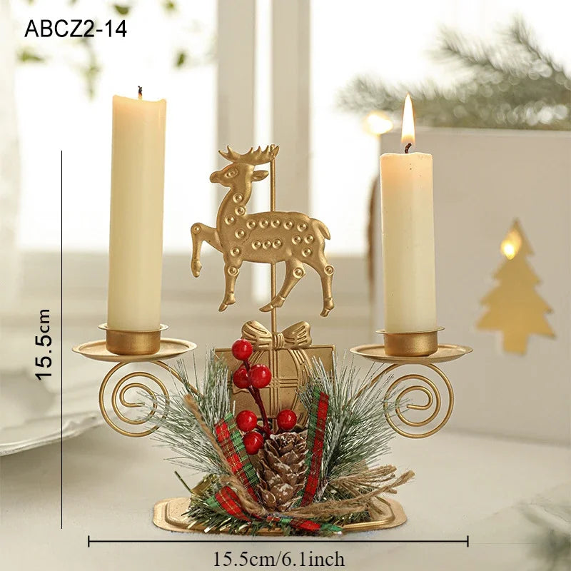 2024 Christmas Candle Holder Santa Claus Elk tree Golden Iron Candlestick New Year Table Ornaments Xmas Gift Decor for home