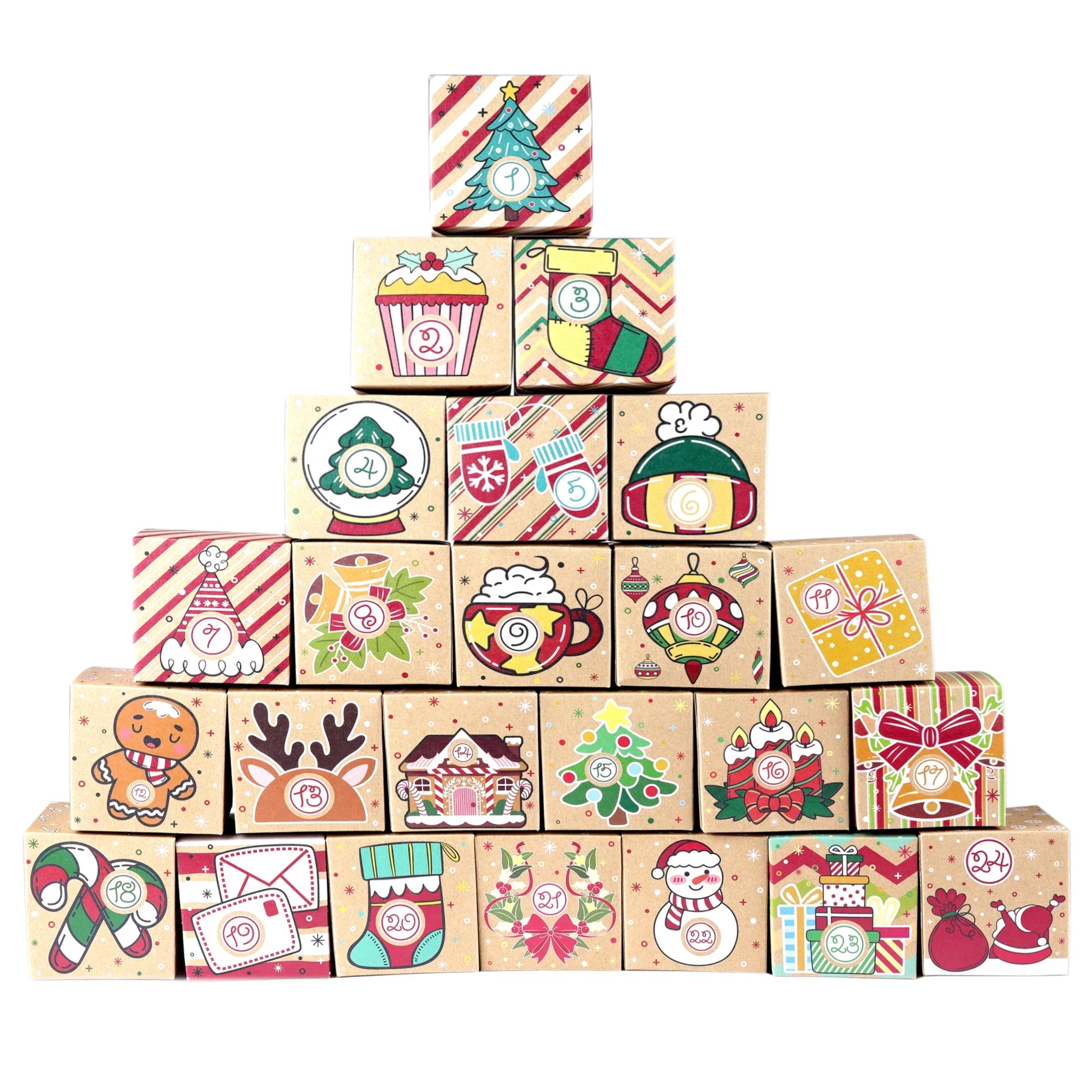 Christmas Advent Calendar Boxes Filling Xmas Small Gifts Wrapping Supplies Advent Countdown Christmas Home Decor 24Pcs