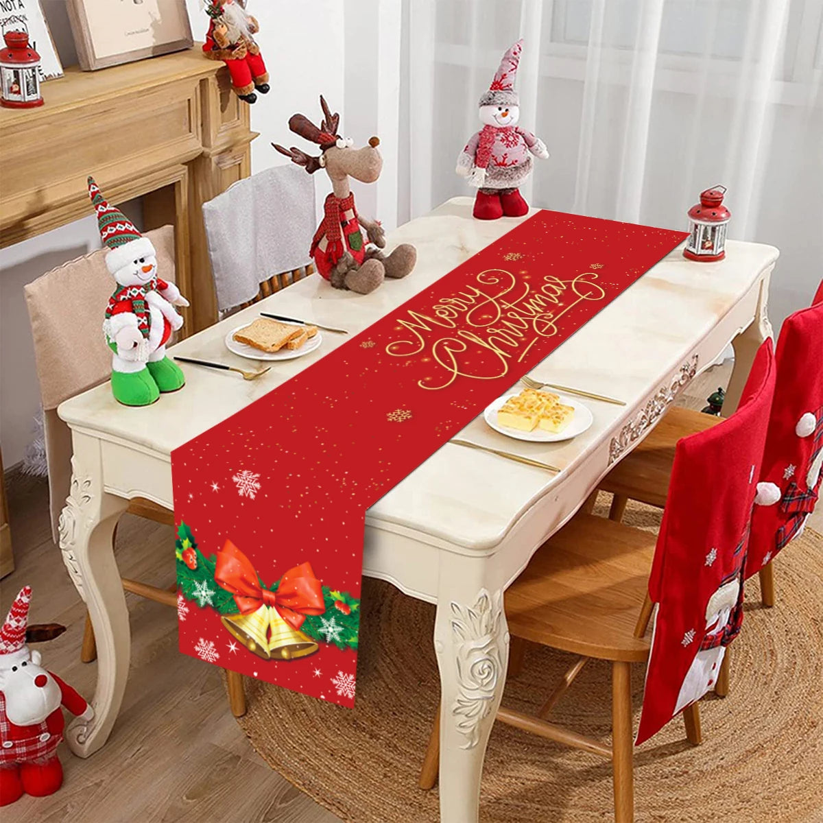 Polyester Christmas Table Runner Merry Christmas Decorations for Home decor 2023 Xmas Navidad Notal Noel Gifts New Year 2024