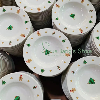 Christmas Dinner Plate,The "Christmas Tree" Underglaze Colored Ceramic Dining Plate Is Made of Bone Porcelain Craftsmanship 