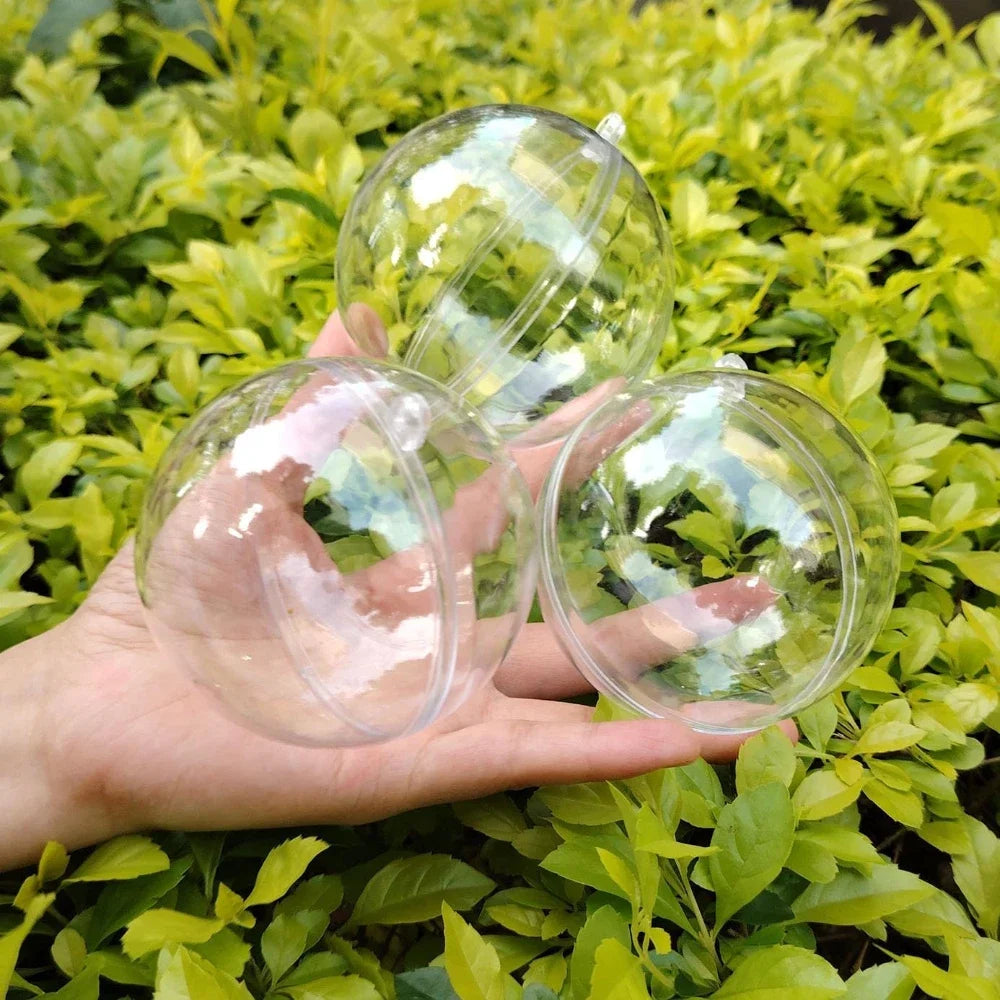 1/12Pcs DIY Hollow Balls Christmas Plastic Transparent Fillable Bauble Xmas Tree Hanging Ornaments Home Party Gifts Box Decor 