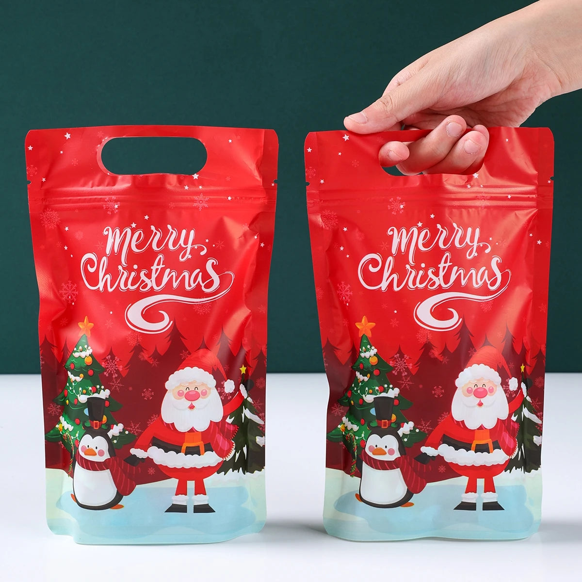 Christmas Santa Zipper Stand Up Bags Christmas Decor For Home 2024 Navidad Natal Noel Xmas Candy Cookie Bags New Year Gift 2025 