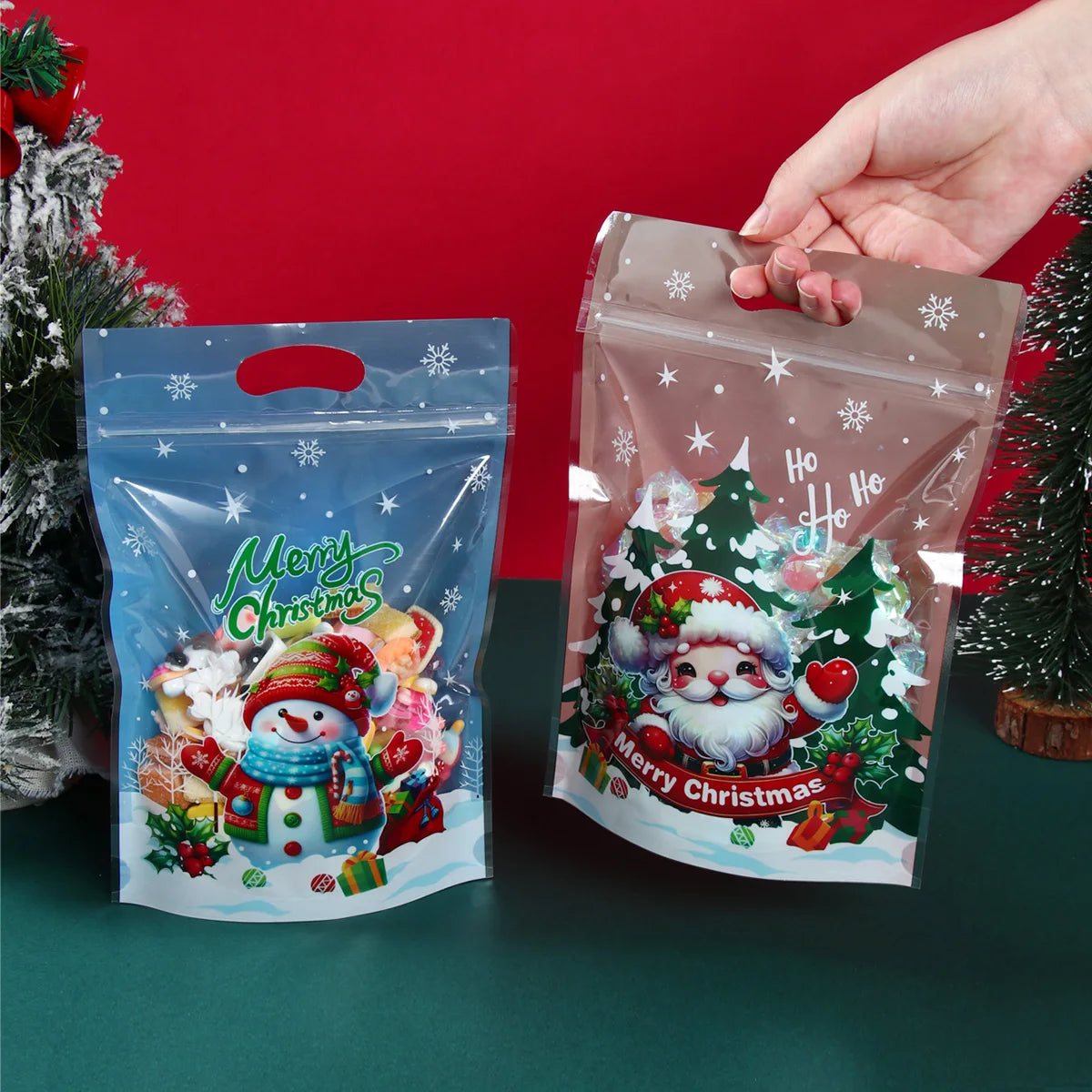 Christmas Snowman Santa Claus Self-seal Bag Xmas Stand Up Gift Bags Merry Christmas Decor For Home 2024 Xmas New Year Gift 2025 