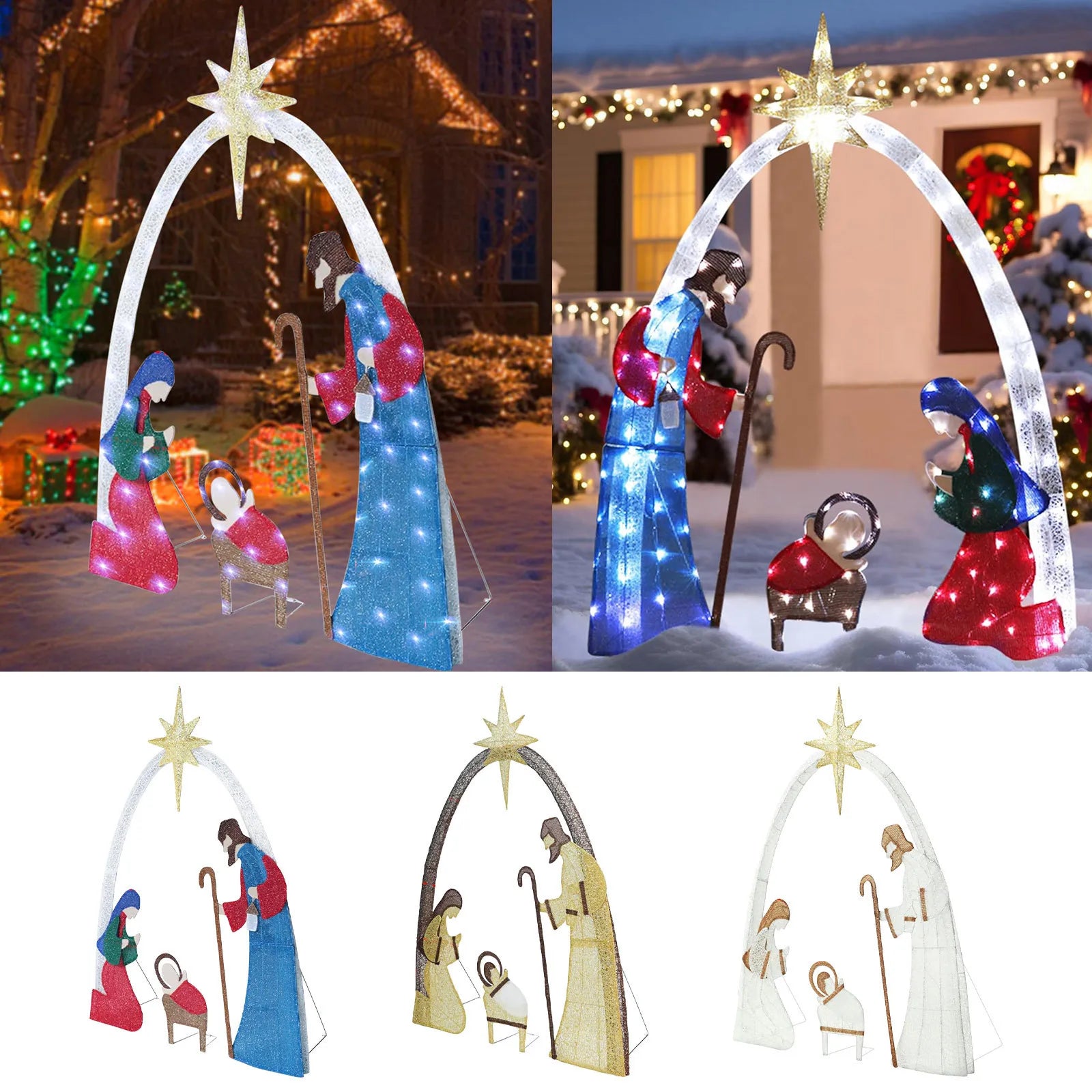 Outdoor Christmas Decoration Lighted Outdoor Nativity Set 5ft Jesus Nativity Scene With LED Lights For Holiday Lawn Garden Decor 