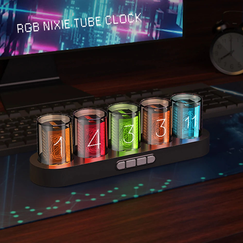 Digital Nixie Tube Clock with RGB LED Glows – Game Room Desktop Decoration, Luxury Box Packing for Gift Idea