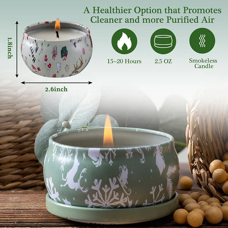 Christmas Scented Candle Tin Jar Portable Travel Soy wax Plant candle Gift Box