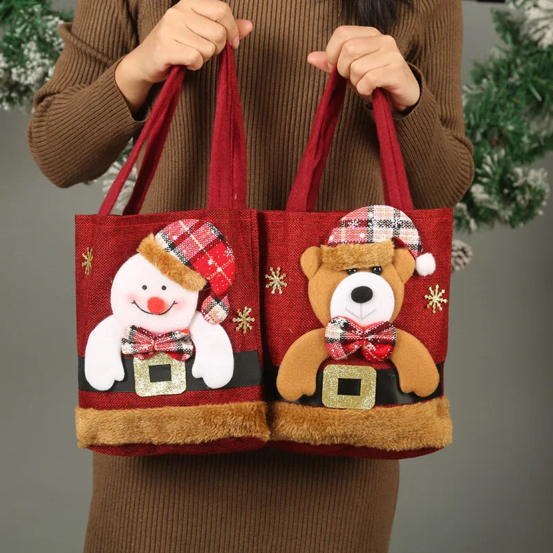 20PCS Christmas Tote Bag Snowman Bear Candy Bag Children Gift Bag Storage Bag Christmas Decoration