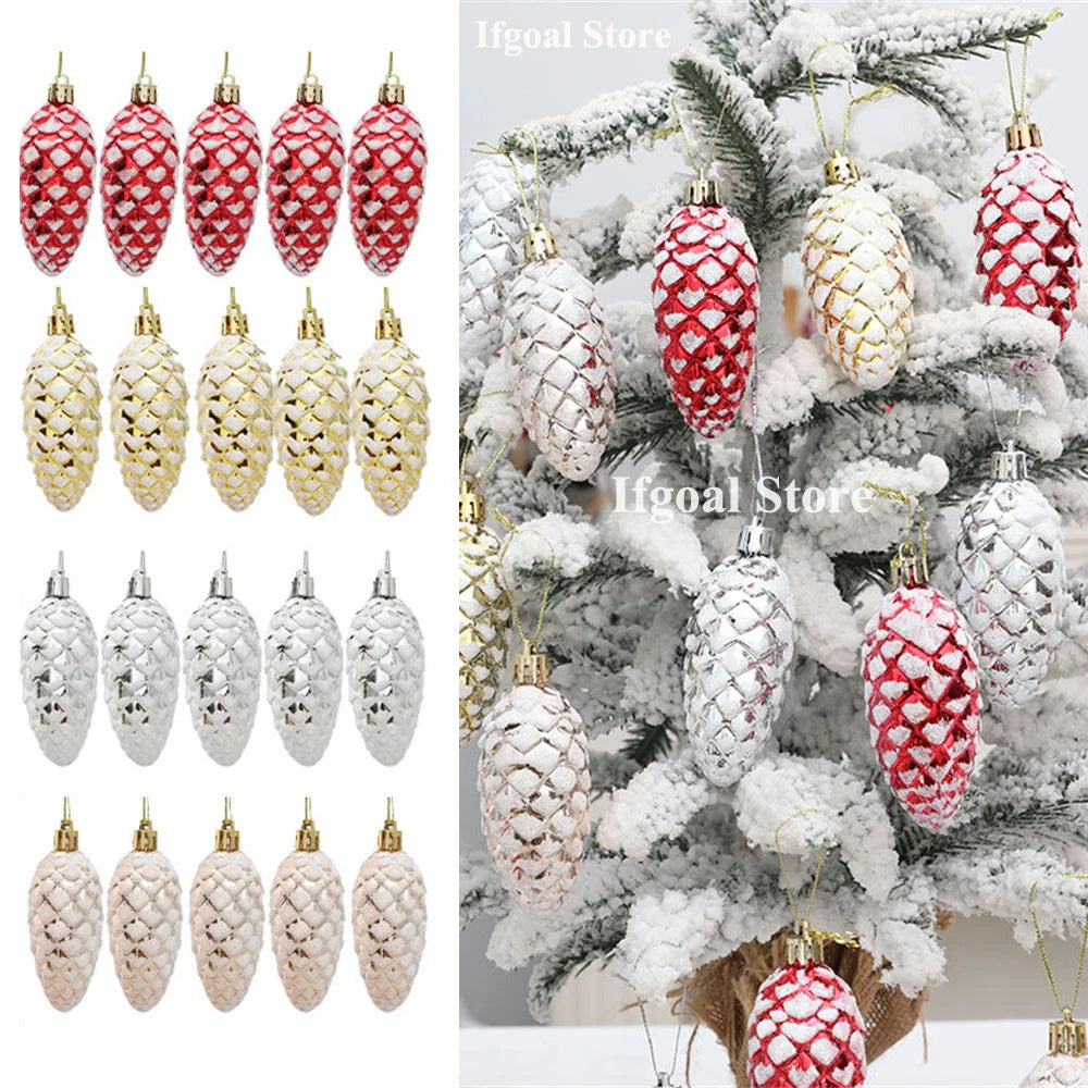 5PCS Christmas Pine Cone Ball Christmas Tree Decor Pine Cone Hanging Pendant Plastic Painted Pine Cone Ball Christmas Ornament