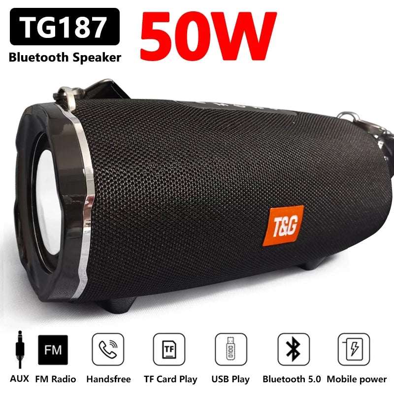 TG187 50W High Power Portable Bluetooth Speaker – Waterproof Column Subwoofer for PC, Computer, and Music Center