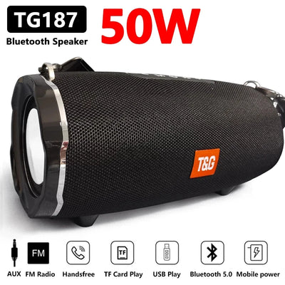 TG187 50W High Power Portable Bluetooth Speaker – Waterproof Column Subwoofer for PC, Computer, and Music Center 