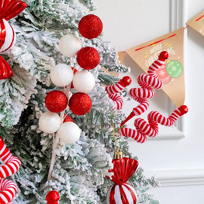 1pc Red White Ball Bouquet Striped Wool Branches Christmas Ornaments Home Cuttings New Year Gifts Christmas Decoration Navidad 