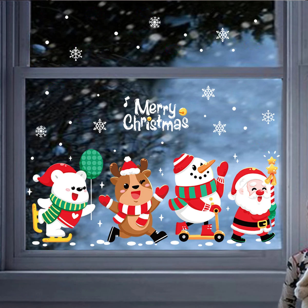 Christmas Window Stickers Santa Claus Elk Merry Christmas Decoration For Home Xmas 2022 Navidad Kerst Gift Happy New Year 2023