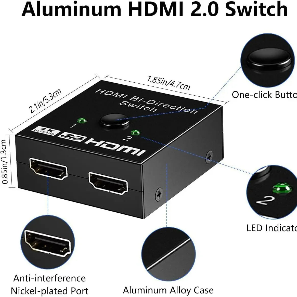 HDM Bi-Directional Interconversion I Switcher Two-in-One-Out HD Video 1-in-2-Out Smart HDMI Switcher Supports 4K TV Converter