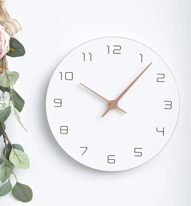 Silent Non-Ticking Wall Clock – Battery Operated, Modern White Wooden Design, Simple Minimalist Hanging Clock