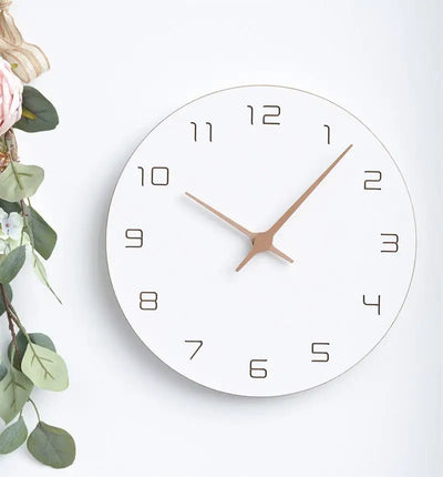 Silent Non-Ticking Wall Clock – Battery Operated, Modern White Wooden Design, Simple Minimalist Hanging Clock 