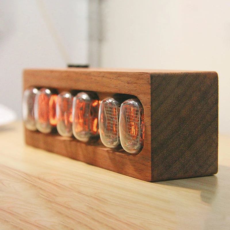 Retro Nixie Tube Clock IN12 – 6-Bit Luxury Red Rosewood Glow Digital Tube Clock, Electronic Desktop Watch, DIY Gift 