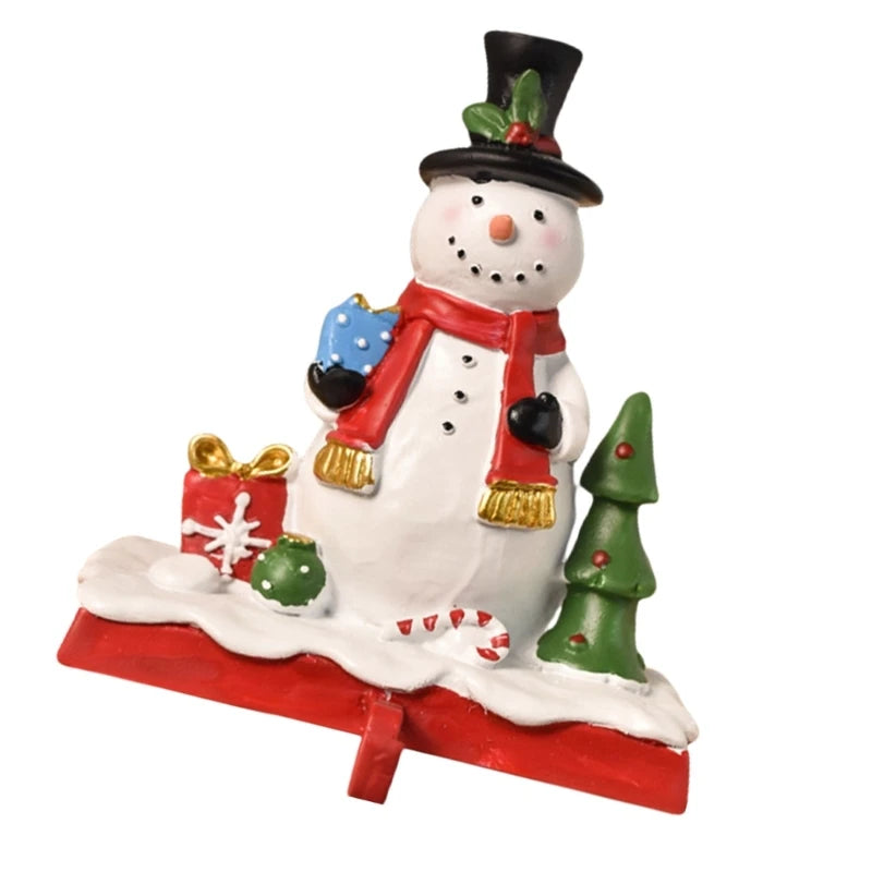 Christmas 3D Snowman Stocking Holder Resin Snowman Stocking Stand for Christmas Decors Mantle Hanger Holiday Charm