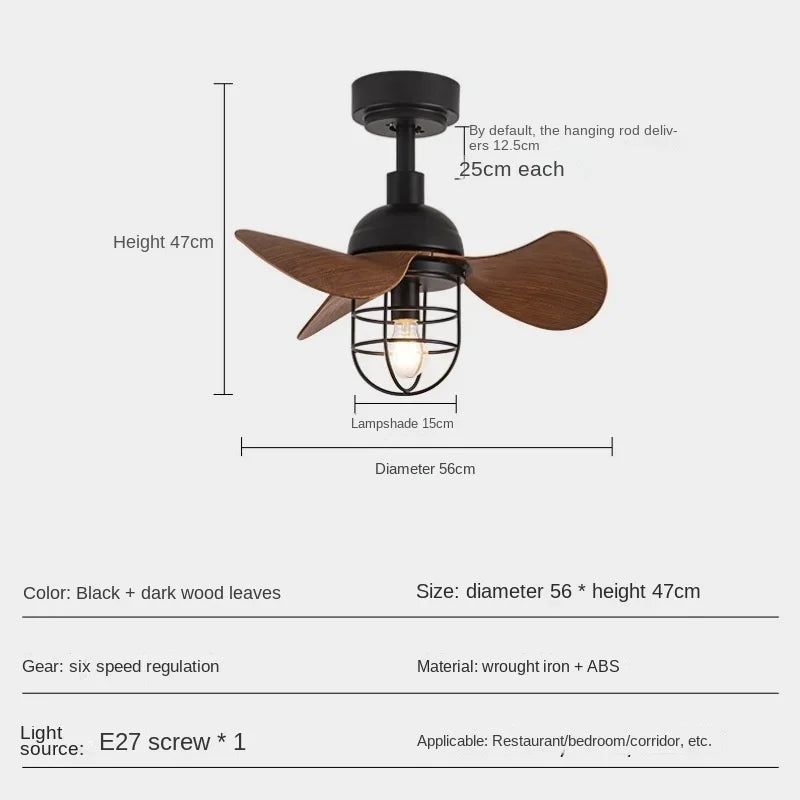 American Retro Fan Light – Ceiling Fan Light, Industrial Style, for Household, Restaurant, Balcony, Small Electric Fan