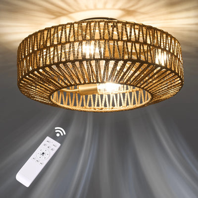 Retro Loft Rattan Ceiling Fan Light – Modern Decor Bedroom Fan Lamp with Remote Controller, Vintage Ceiling Light Fixture 
