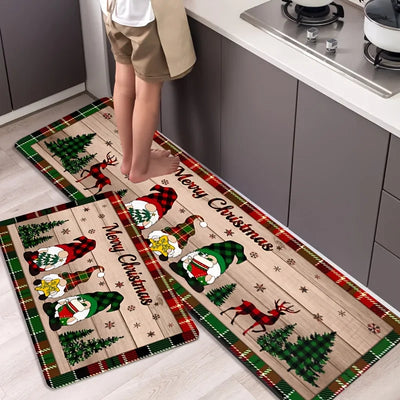 Merry Christmas Gnome Xmas Tree Pattern Kitchen Rugs Living Room Bedroom Entrance Carpets Balcony Bathroom Non-slip Floor Mats 