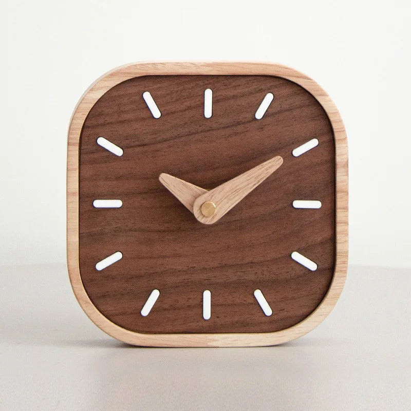 Cute Wooden Wall Clock – Black Walnut Solid Wood, Silent Electronic Desk Clock, Nordic Style Decoration 