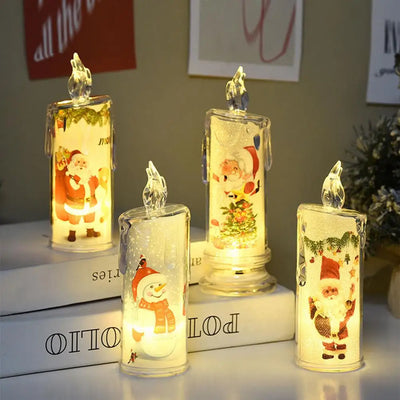 Christmas Candles Night Lights Decorations Santa Claus Snowman Elk Printed LED Night Light Xmas Ornament Party Favor 