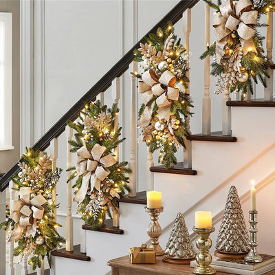 Christmas Wreath Pendants Hanging Stairs Garland Xmas Decoration Christmas Wreath Hanging Pendant for Holiday Wall Door With LED 