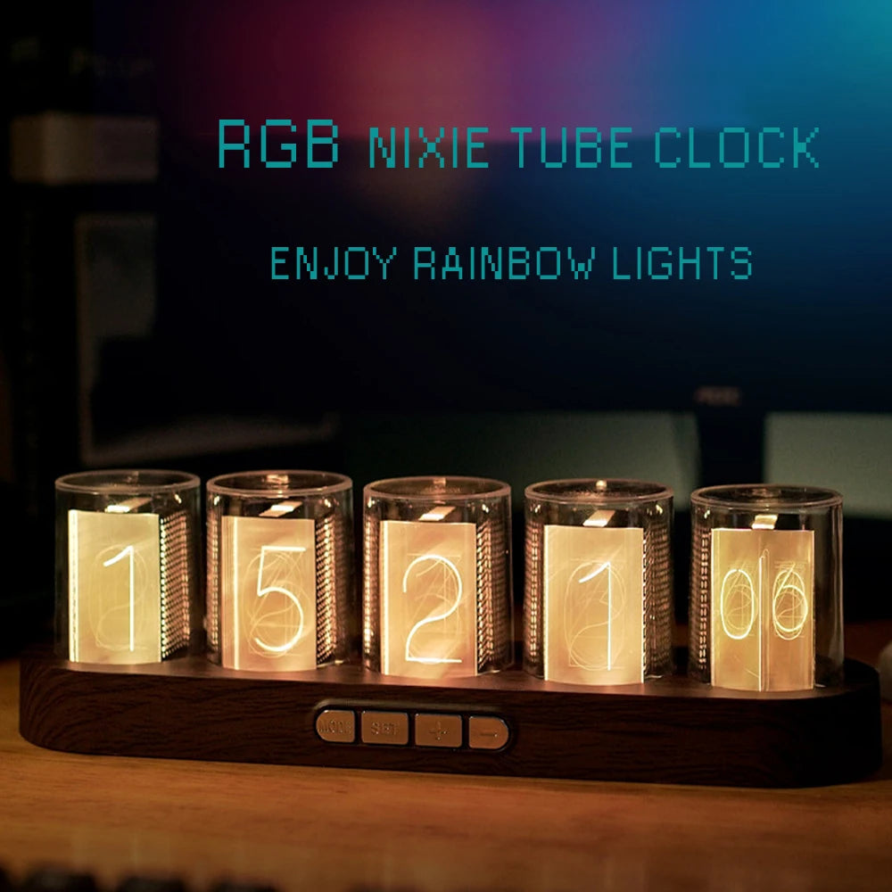 Digital Nixie Tube Clock with RGB LED Glows – Game Room Desktop Decoration, Luxury Box Packing for Gift Idea