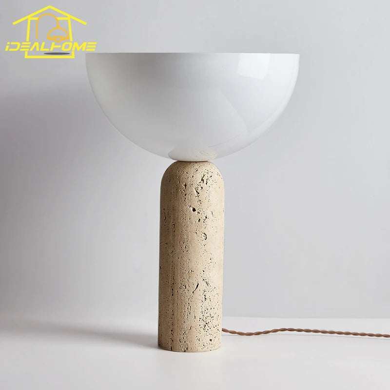 Japanese Wabi-Sabi Cream Wind Yellow Cave Stone Table Lamp - LED E27 Retro Marble Desk Light for Living Room, Study, Bedroom, Kitchen