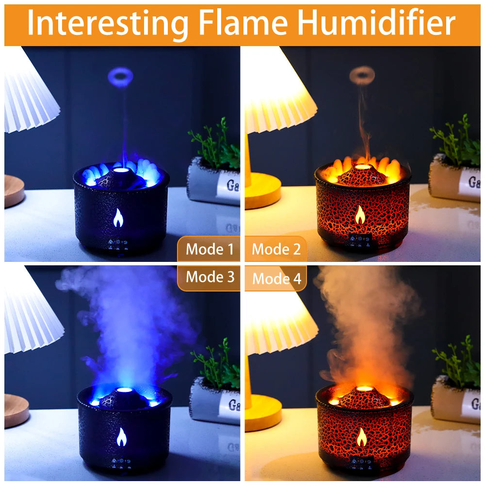 Volcano Fire Flame Air Humidifier & Aroma Diffuser – Essential Oil with Remote Control, Jellyfish Design for Home Fragrance and Mist Making