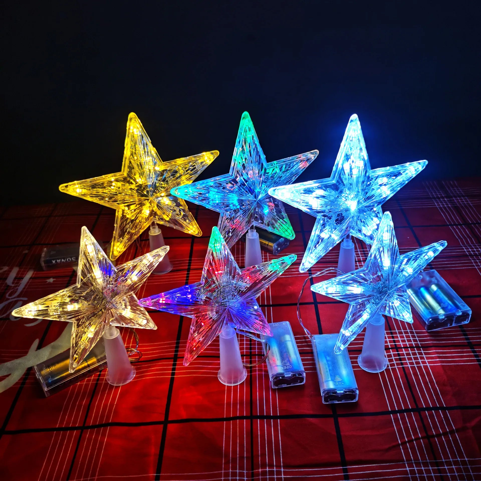 15CM LED Transparent Five-pointed Star Merry Christmas Tree Toppers Cristmas Decorations for Home Xmas Ornaments Navidad 2023 