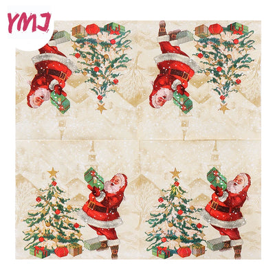 Christmas tree santa claus printed napkins disposable party hotel wedding cafe decorative original wood pulp dinner paper 2-Ply 