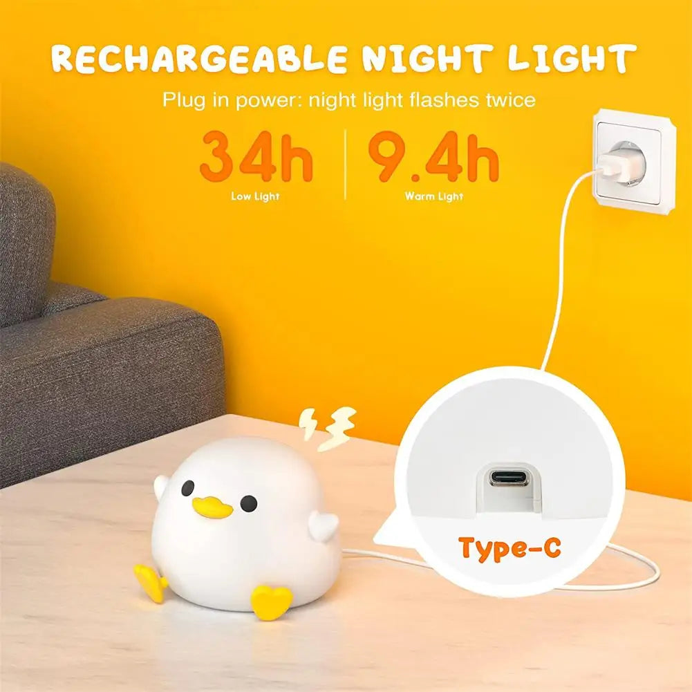 LED Cute Bean Duck Night Light - Touch Sensor Rechargeable Table Lamp for Bedroom and Living Room