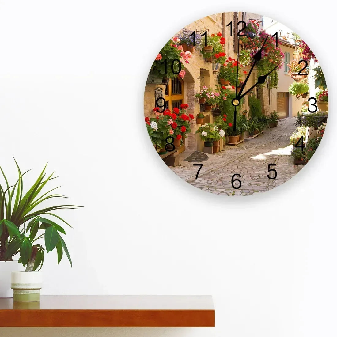 Town Street Flowers Clocks Wall Home Decoration Modern Kitchen Teen Room Bedroom Living Room Decor Wall Clock